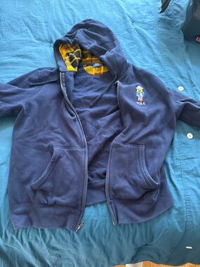 Polo by Ralph Lauren Navy Hoodie with Yellow Plaid Hood Lining